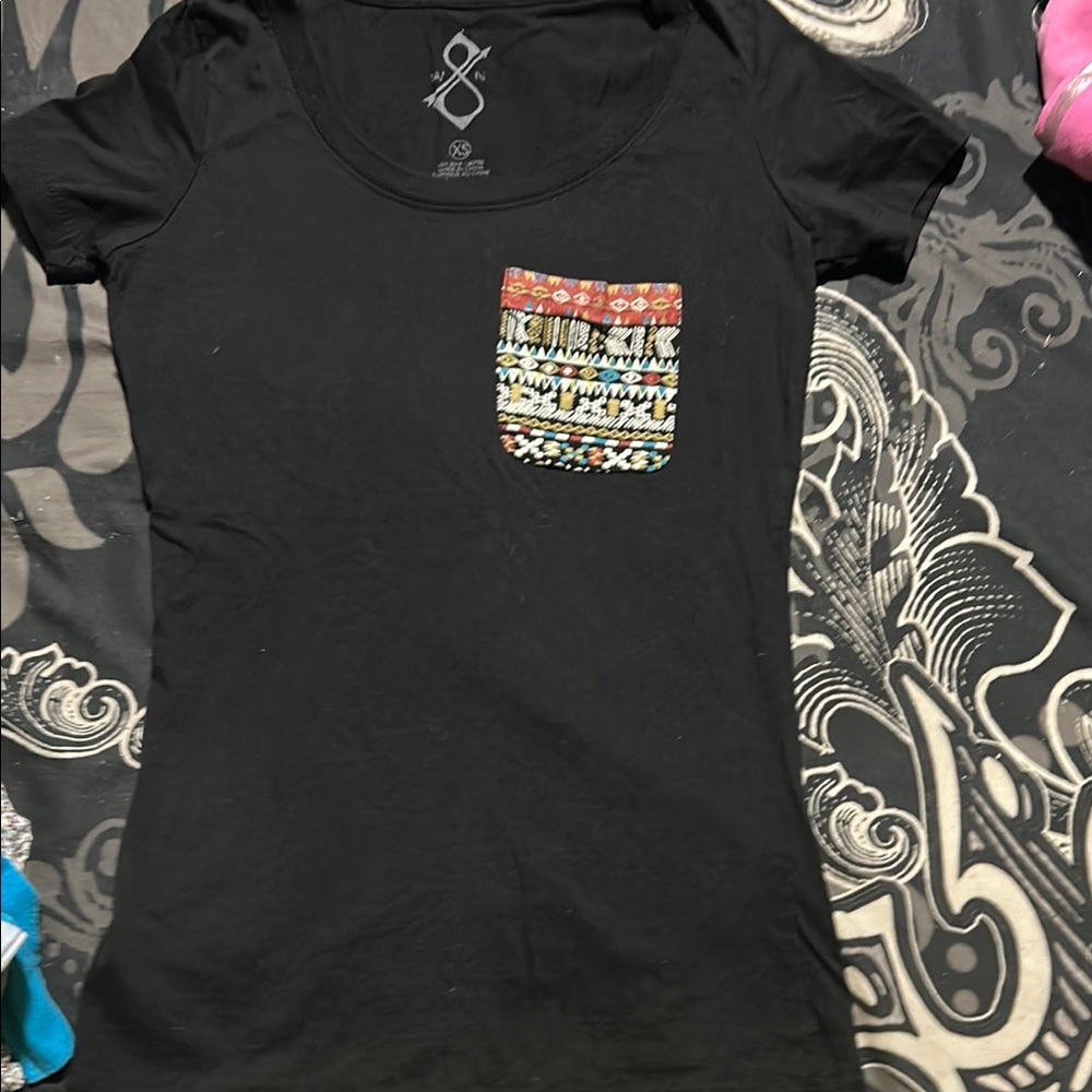 Black Shirt with Patterned Pocket